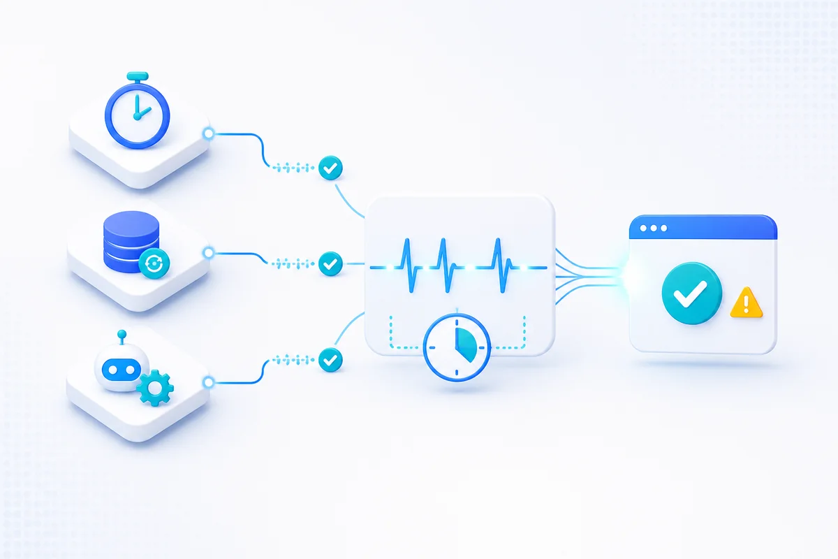 Scheduled jobs sending heartbeat pings into an expected interval and grace-window check.