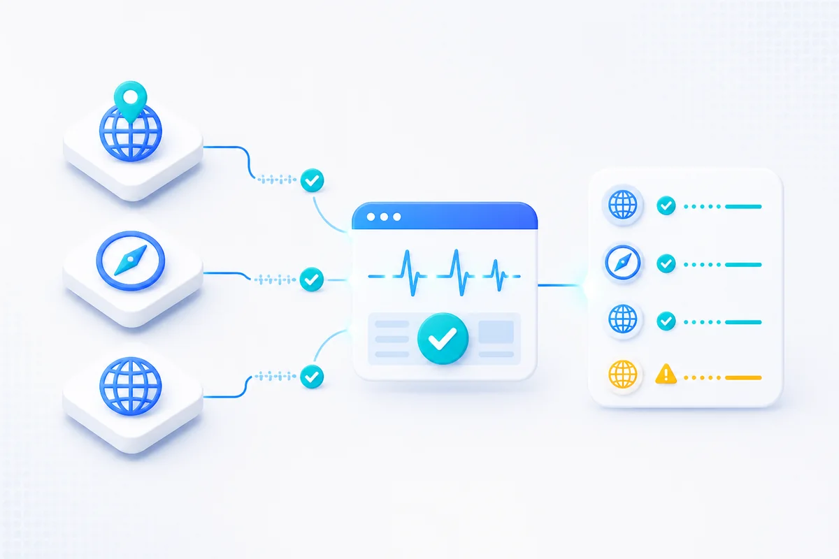 Selected monitoring locations checking one website and preserving per-location health evidence.